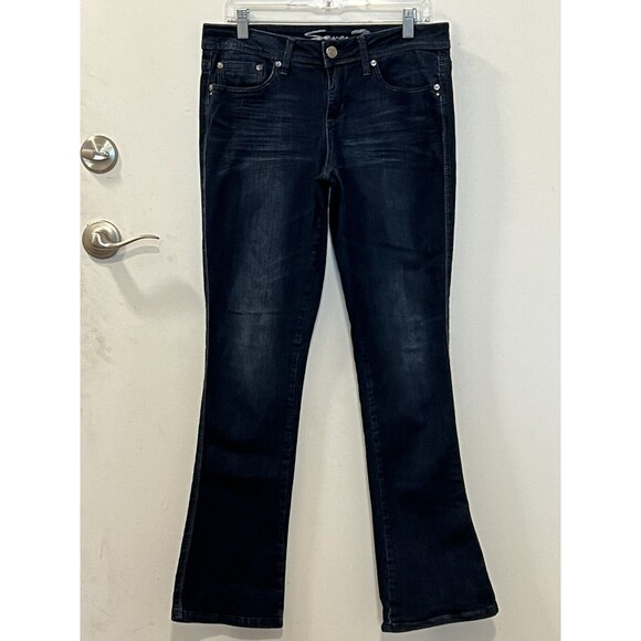 Seven7 Rocker Womens Slim Jeans Size 8 Dark Blue Rhinestones on Back Pockets - Picture 2 of 10